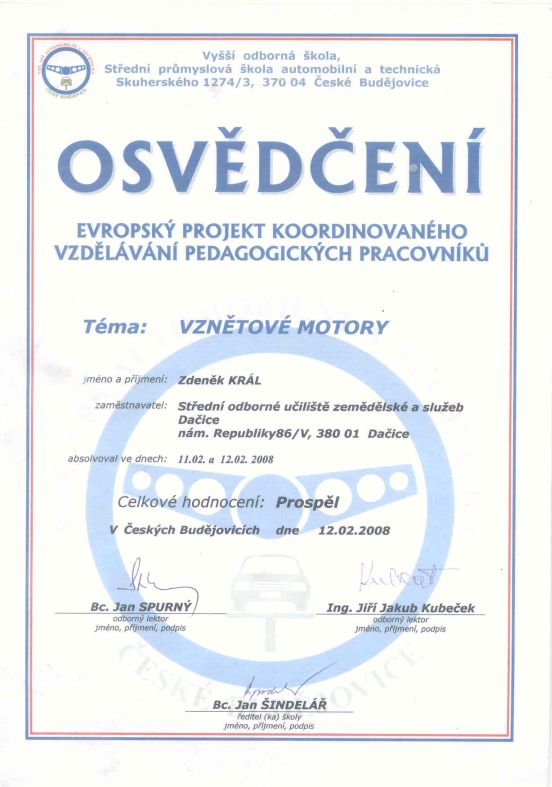 Certifikát Vznětové motory